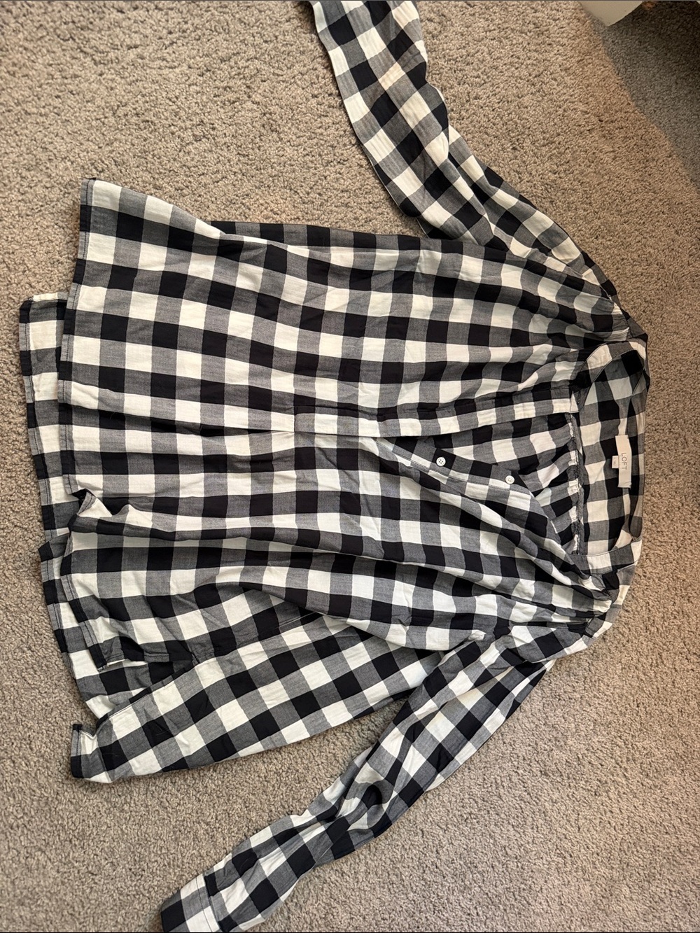 LOFT Black and White Buffalo Check Blouse